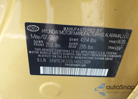2020 Hyundai Sonata Sel Plus from USA, damaged, VIN 5NPEJ4J20LH052309